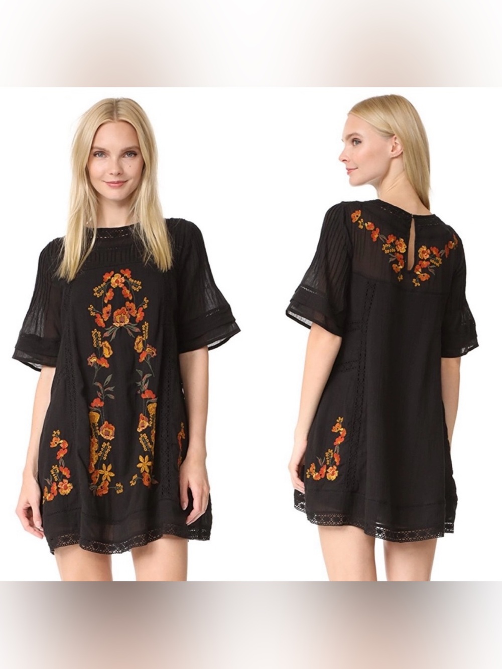 Free People Perfectly Victorian
Embroidered Mini Dress in Black & Orange, Small - Picture 5 of 13